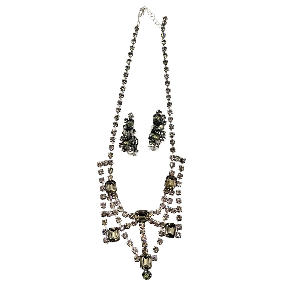 Vintage Rhinestone Brooch and Matching Necklace Earrings Set